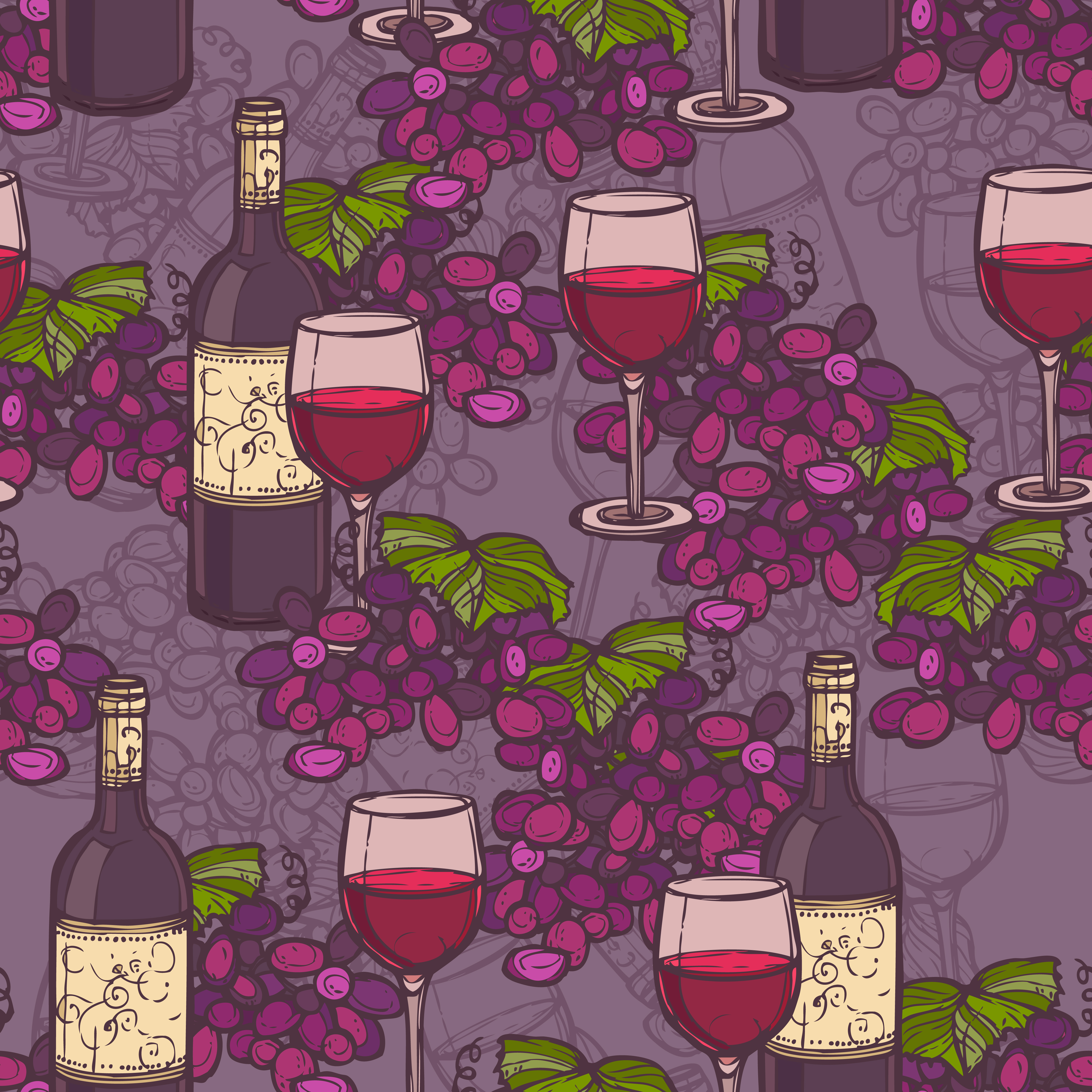 Wine sketch seamless pattern